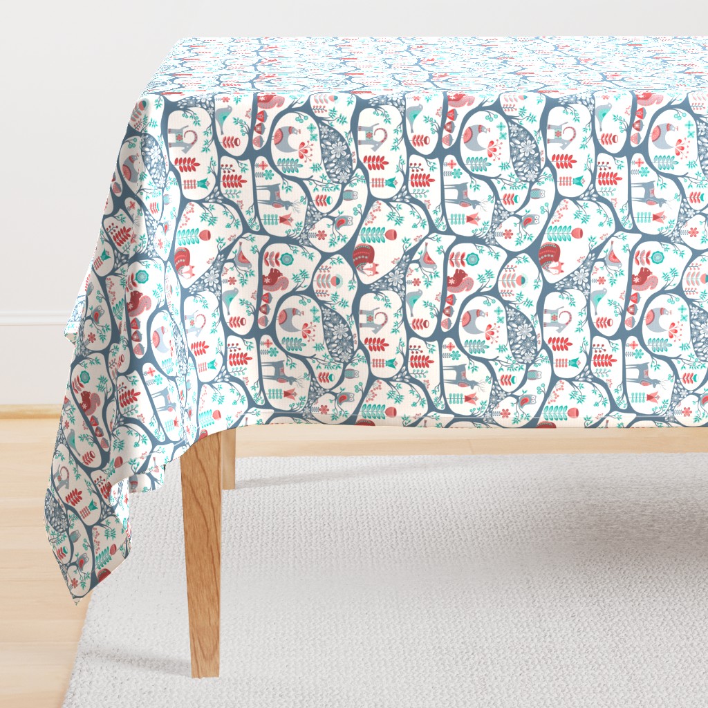 Scandinavian Folk Art - in teal and dusty rose