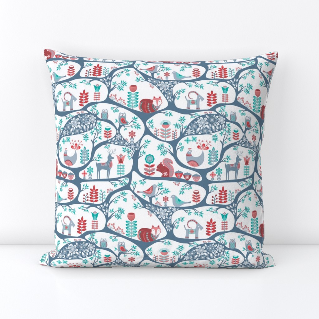 Scandinavian Folk Art - in teal and dusty rose