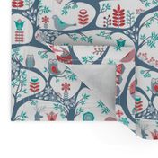 Scandinavian Folk Art - in teal and dusty rose