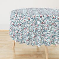 Scandinavian Folk Art - in teal and dusty rose