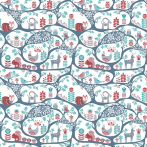 Scandinavian Folk Art - in teal and dusty rose