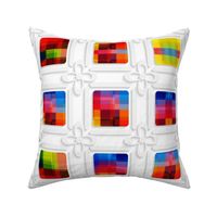 Rainbow Quilt Blocks on White Border