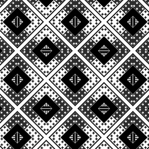 black and white geometric pattern in patchwork style