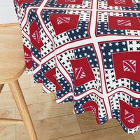 Red-blue white abstract patches patchwork pattern