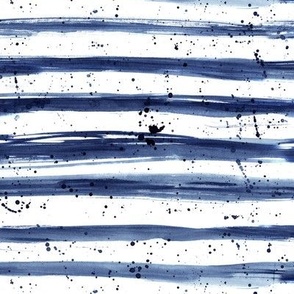 Indigo grungy stripes with splatters || navy blue painted pattern
