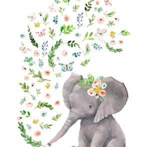 54"x72" Floral Baby Elephant