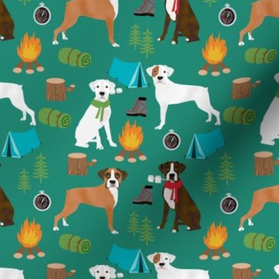 boxer dog camping fabric - camping dog, camping fabric, boxer fabric, cute dog, dogs, dog design - green