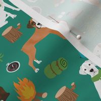 boxer dog camping fabric - camping dog, camping fabric, boxer fabric, cute dog, dogs, dog design - green