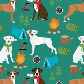 boxer dog camping fabric - camping dog, camping fabric, boxer fabric, cute dog, dogs, dog design - green
