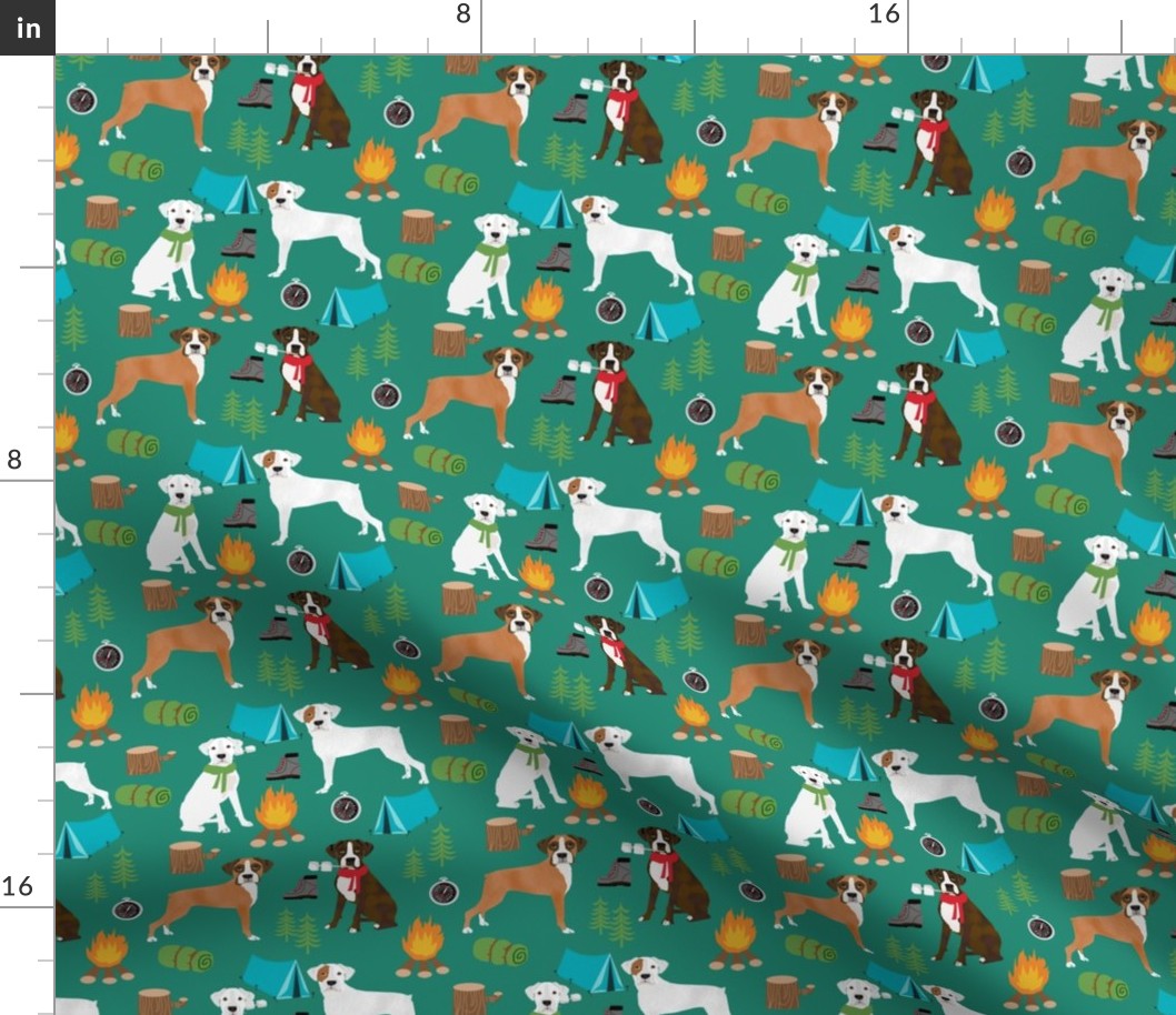 boxer dog camping fabric - camping dog, camping fabric, boxer fabric, cute dog, dogs, dog design - green