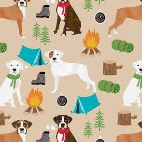 boxer dog camping fabric - camping dog, camping fabric, boxer fabric, cute dog, dogs, dog design - tan