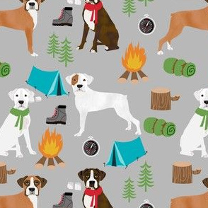 boxer dog camping fabric - camping dog, camping fabric, boxer fabric, cute dog, dogs, dog design - grey
