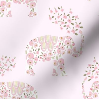 8" Boho Pastel Elephant Floral Pink with White Back