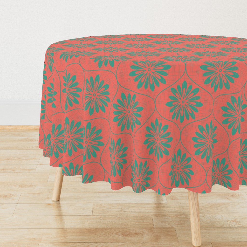 Flower Weave Texture ~ Coral Turquoise