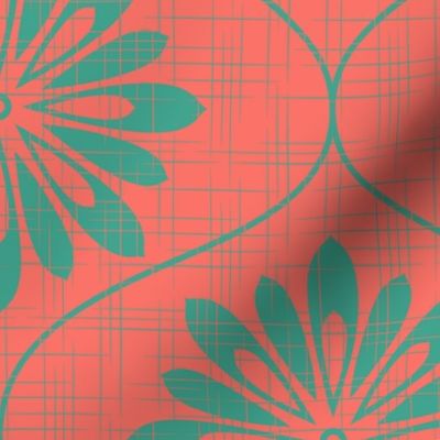 Flower Weave Texture ~ Coral Turquoise