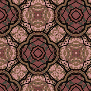 Batik / pink & brown geometric flowers