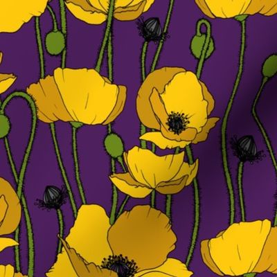 Mustard poppy repeat purple - medium