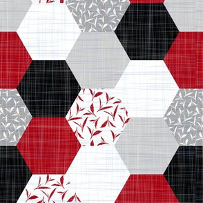 tea leaf hexagons - dark red - linen texture