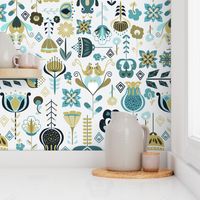 Scandi Flowers - Blue and Green