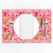 folk art cats and tulips on retro pink