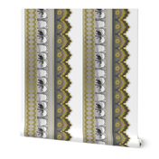 Photographic Scenic Elephant Scalloped Border, Gray/Gold Toile; 14.22" x 24"