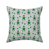 Leaping Leprechaun with Shamrocks - Grey