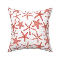 Sea stars hand drawn pattern in red