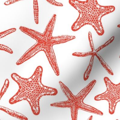 Sea stars hand drawn pattern in red