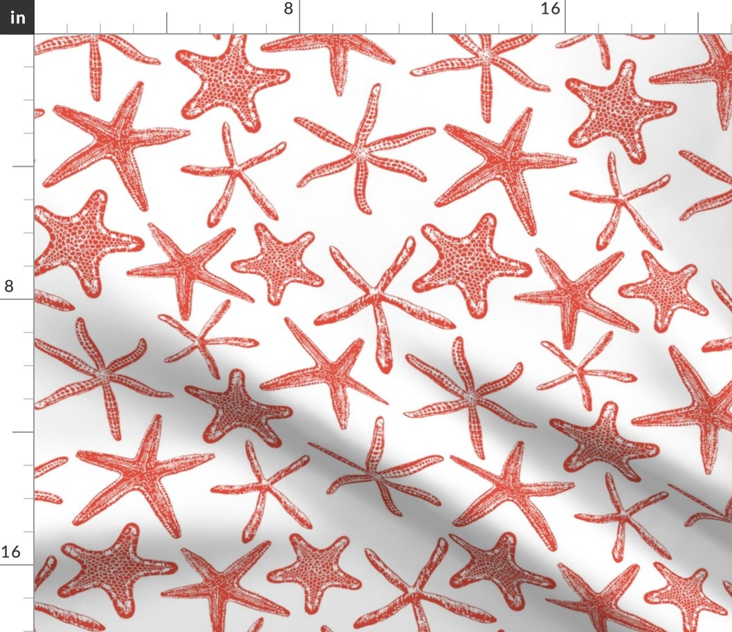 Sea stars hand drawn pattern in red