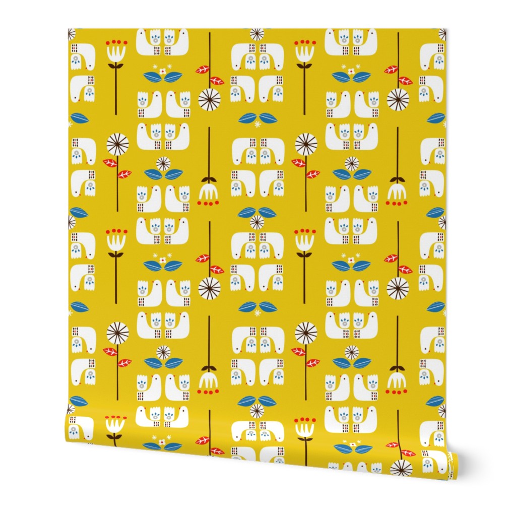 Scandi birds yellow 12"