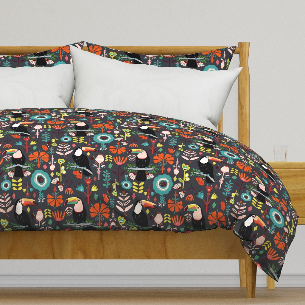 Colorful Scandinavian Toucans On Grey  (Large version)