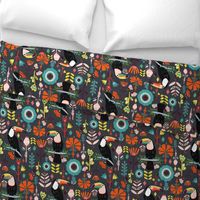 Colorful Scandinavian Toucans On Grey  (Large version)