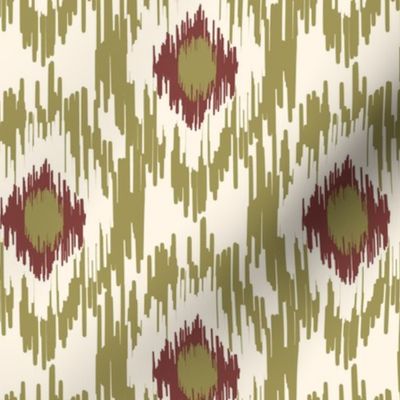 18-1d Medallion Ikat Olive Burgundy Red Cream _ Miss Chiff Designs  