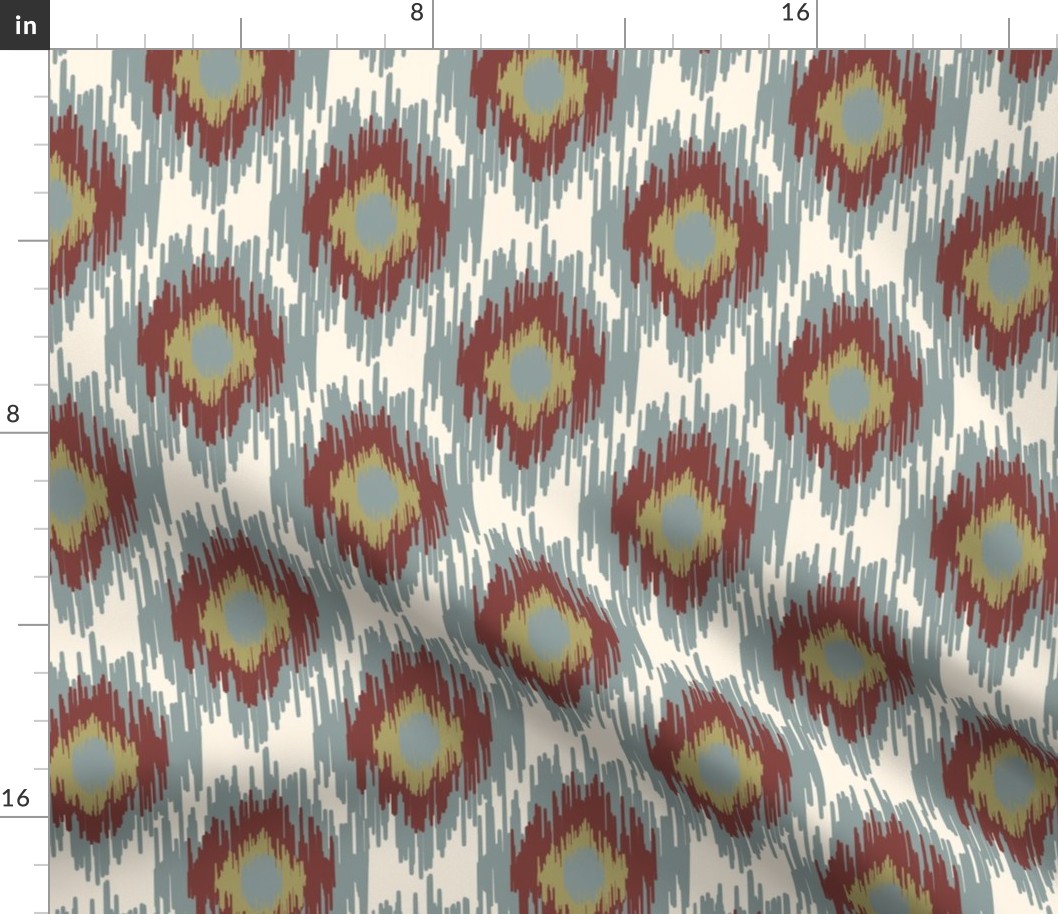 18-1b Medallion Ikat Dusty Blue Red Cream Olive Green  _ Miss Chiff Designs 