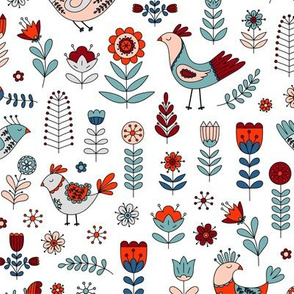 scandi folk birds and flowers