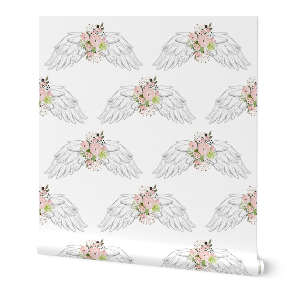 4" Pink Floral Wings White