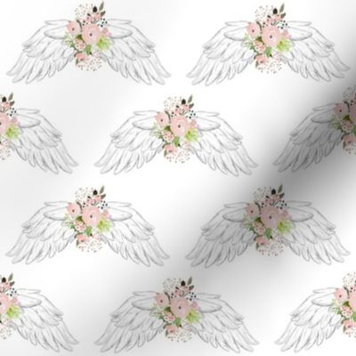 4" Pink Floral Wings White