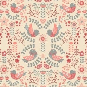 Scandinavian Floral Birds - Pastel Pink