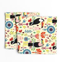 Colorful Scandinavian Toucans On Cream (Large version)