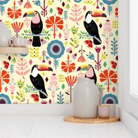 Colorful Scandinavian Toucans On Cream (Large version)