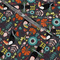 Colorful Scandinavian Toucans On Grey (Small version)