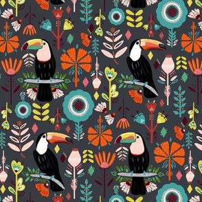 Colorful Scandinavian Toucans On Grey (Small version)