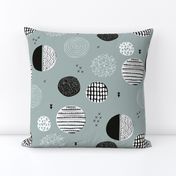 Stars and planets in the universe sparkle night little moon gray moss green