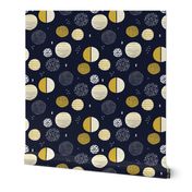 Stars and planets in the universe sparkle night little moon blue yellow mustard