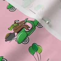 Scooter Sloths  - St Patrick's Day - Pink Stripes