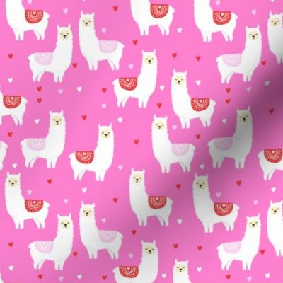 valentines llama pattern fabric - cute valentines fabric, llama fabric, valentines design, cute valentines day fabric - bubblegum pink
