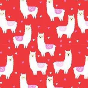valentines llama pattern fabric - cute valentines fabric, llama fabric, valentines design, cute valentines day fabric - red