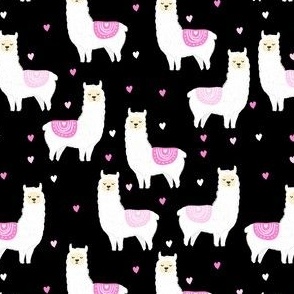 valentines llama pattern fabric - cute valentines fabric, llama fabric, valentines design, cute valentines day fabric - black