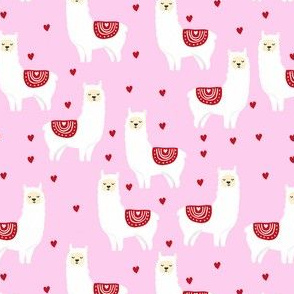 valentines llama pattern fabric - cute valentines fabric, llama fabric, valentines design, cute valentines day fabric - pink and red
