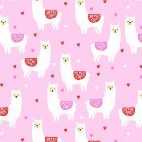 valentines llama pattern fabric - cute valentines fabric, llama fabric, valentines design, cute valentines day fabric - pink